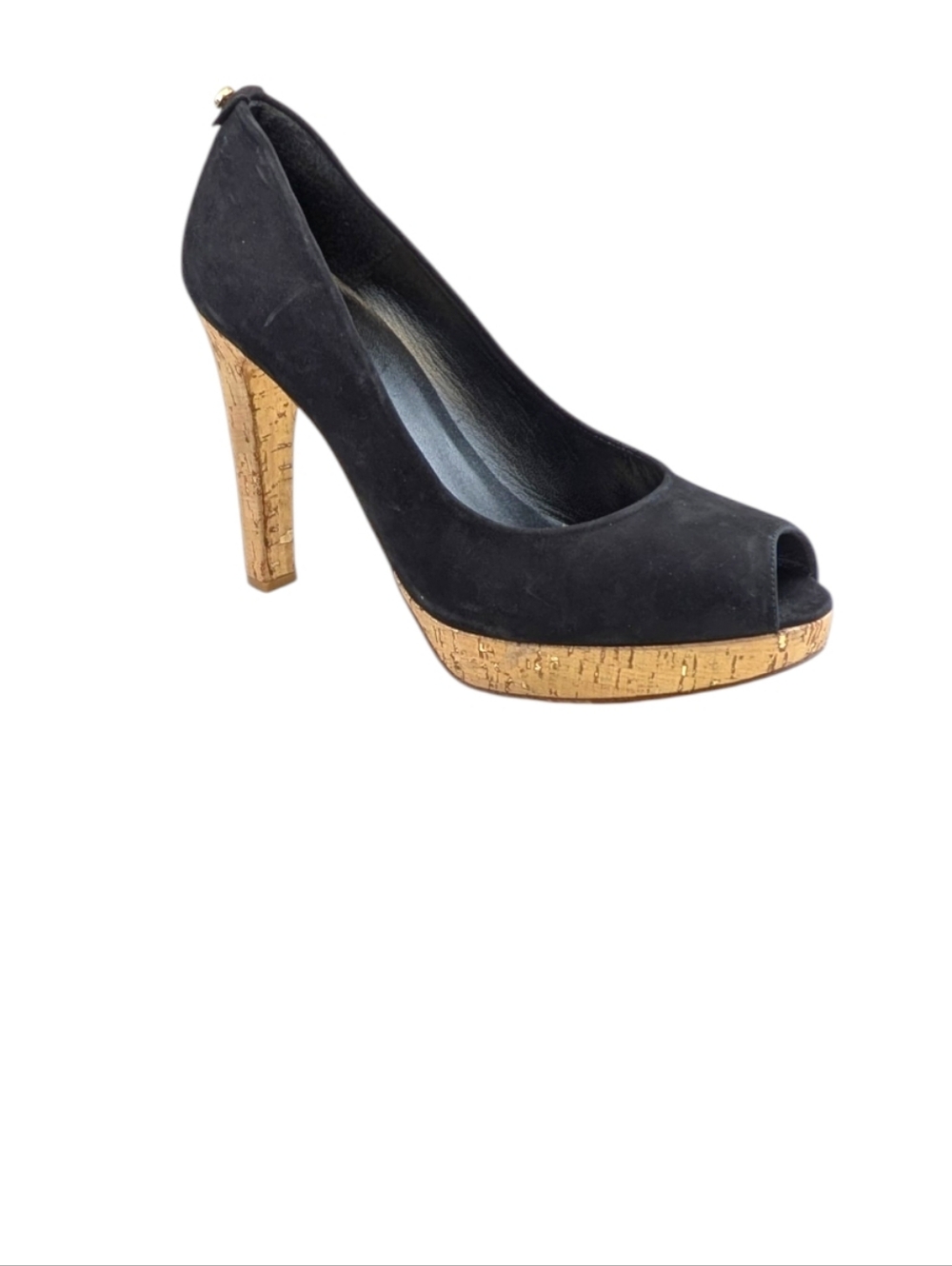 Stuart Weitzman Suede Black Peep Toe Cork Platform Heels Size 9.5 M S4036 - Picture 5 of 12